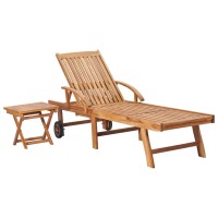 vidaXL Sun Lounger with Table and Cushion Solid Teak Wood