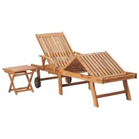 Vidaxl Sun Lounger With Table And Cushion Solid Teak Wood