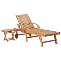 Vidaxl Sun Lounger With Table And Cushion Solid Teak Wood