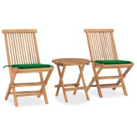 vidaXL 3 Piece Folding Patio Dining Set with Cushion Solid Teak Wood