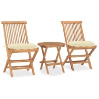 vidaXL 3 Piece Folding Patio Dining Set with Cushion Solid Teak Wood