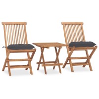 vidaXL 3 Piece Folding Patio Dining Set with Cushion Solid Teak Wood