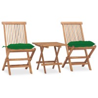 vidaXL 3 Piece Folding Patio Dining Set with Cushion Solid Teak Wood