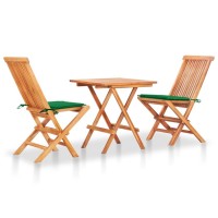 vidaXL 3 Piece Bistro Set with Green Cushions Solid Teak Wood