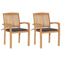 Vidaxl Patio Chairs 2 Pcs With Anthracite Cushions Solid Teak Wood