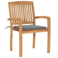 Vidaxl Patio Chairs 2 Pcs With Gray Cushions Solid Teak Wood