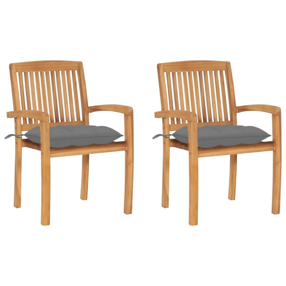 Vidaxl Patio Chairs 2 Pcs With Gray Cushions Solid Teak Wood