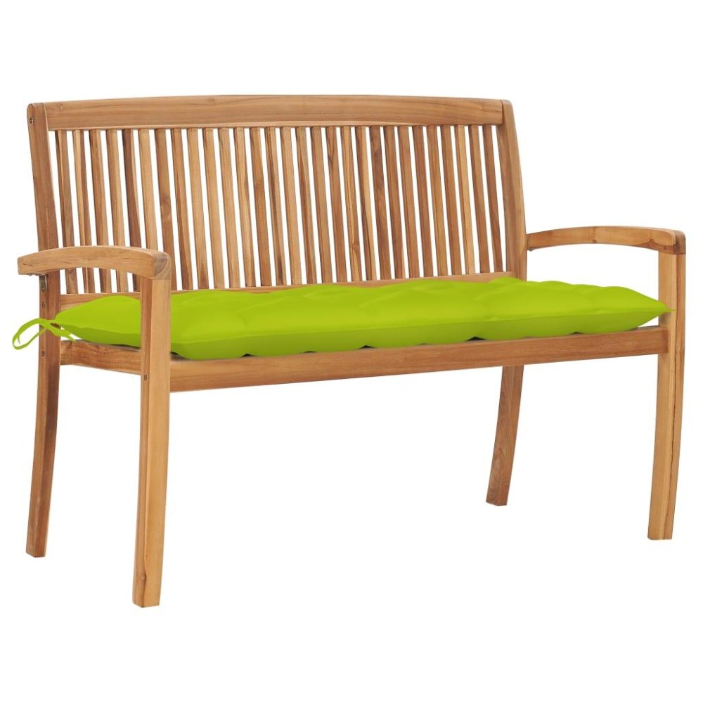 vidaXL Stacking Patio Bench with Cushion 50.6'' Solid Teak Wood