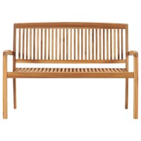 vidaXL Stacking Patio Bench with Cushion 50.6'' Solid Teak Wood