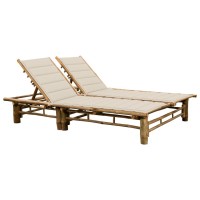 vidaXL 2-Person Sun Lounger with Cushions Bamboo