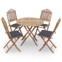 vidaXL 5 Piece Folding Patio Dining Set with Cushions Bamboo