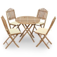 vidaXL 5 Piece Folding Patio Dining Set with Cushions Bamboo