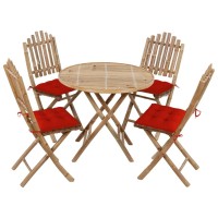 vidaXL 5 Piece Folding Patio Dining Set with Cushions Bamboo