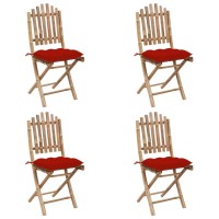 vidaXL 5 Piece Folding Patio Dining Set with Cushions Bamboo