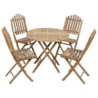 vidaXL 5 Piece Folding Patio Dining Set with Cushions Bamboo