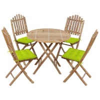 vidaXL 5 Piece Folding Patio Dining Set with Cushions Bamboo