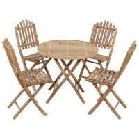 vidaXL 5 Piece Folding Patio Dining Set with Cushions Bamboo