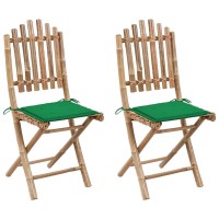 vidaXL Folding Patio Chairs 2 pcs with Cushions Bamboo