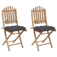 vidaXL Folding Patio Chairs 2 pcs with Cushions Bamboo