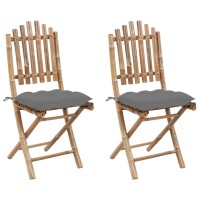 vidaXL Folding Patio Chairs 2 pcs with Cushions Bamboo