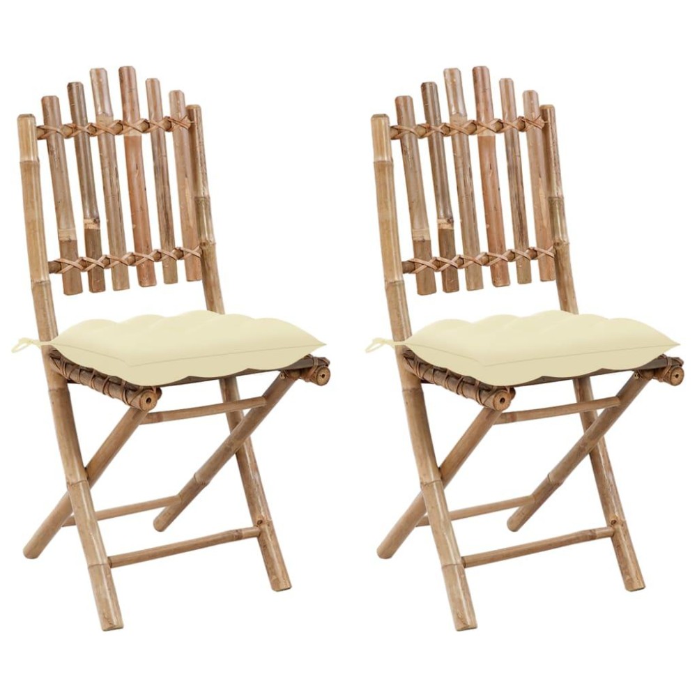 vidaXL Folding Patio Chairs 2 pcs with Cushions Bamboo