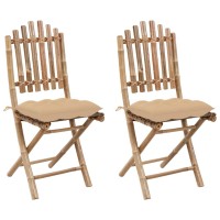 vidaXL Folding Patio Chairs 2 pcs with Cushions Bamboo