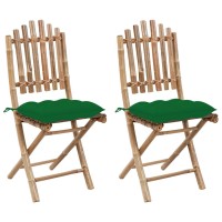 vidaXL Folding Patio Chairs 2 pcs with Cushions Bamboo