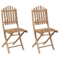 vidaXL Folding Patio Chairs 2 pcs with Cushions Bamboo