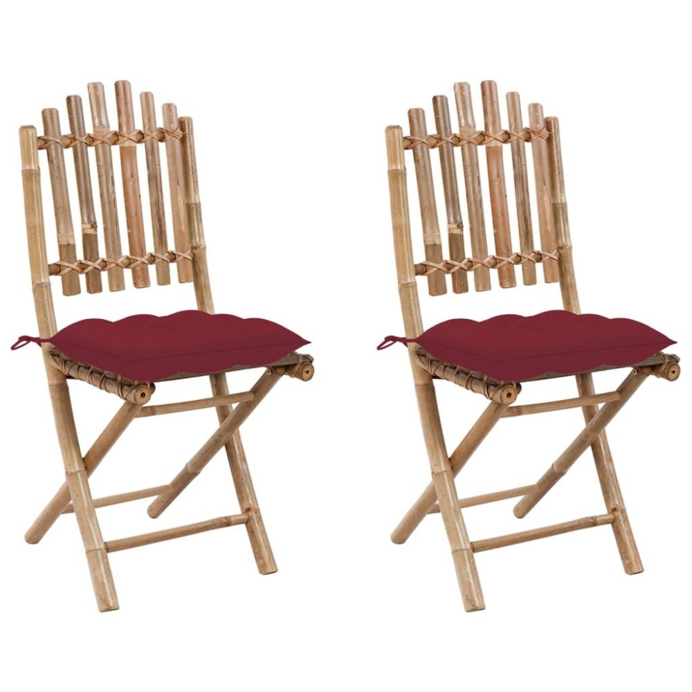 vidaXL Folding Patio Chairs 2 pcs with Cushions Bamboo