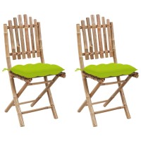 vidaXL Folding Patio Chairs 2 pcs with Cushions Bamboo