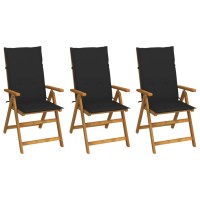 vidaXL Folding Patio Chairs 3 pcs with Cushions Solid Acacia Wood