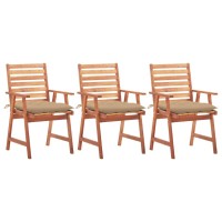 Vidaxl Patio Dining Chairs 3 Pcs With Cushions Solid Acacia Wood