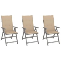 vidaXL Patio Reclining Chairs 3 pcs with Cushions Solid Acacia Wood