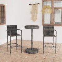 vidaXL 3 Piece Patio Bar Set Poly Rattan Gray