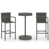 vidaXL 3 Piece Patio Bar Set Poly Rattan Gray