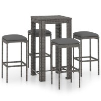 Vidaxl 5 Piece Patio Bar Set With Cushions Poly Rattan Gray