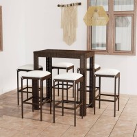 vidaXL 7 Piece Patio Bar Set with Cushions Poly Rattan Brown