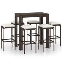 vidaXL 7 Piece Patio Bar Set with Cushions Poly Rattan Brown