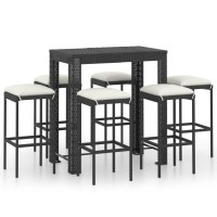 Vidaxl 7 Piece Patio Bar Set With Cushions Poly Rattan Black