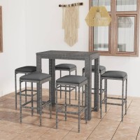 vidaXL 7 Piece Patio Bar Set with Cushions Poly Rattan Gray