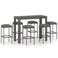 vidaXL 7 Piece Patio Bar Set with Cushions Poly Rattan Gray