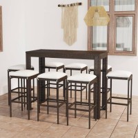 vidaXL 9 Piece Patio Bar Set with Cushions Poly Rattan Brown