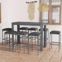 vidaXL 9 Piece Patio Bar Set with Cushions Poly Rattan Gray