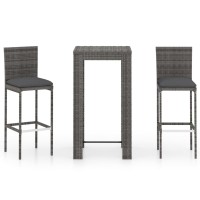 Vidaxl 3 Piece Patio Bar Set With Cushions Poly Rattan Gray