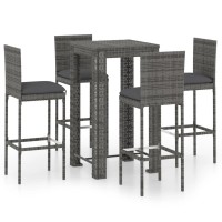 Vidaxl 5 Piece Patio Bar Set With Cushions Poly Rattan Gray