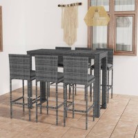 vidaXL 7 Piece Patio Bar Set with Anthracite Cushions Poly Rattan