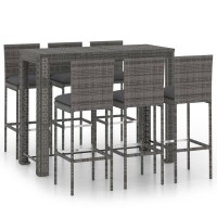 vidaXL 7 Piece Patio Bar Set with Anthracite Cushions Poly Rattan