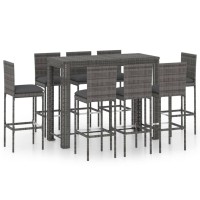 vidaXL 9 Piece Patio Bar Set with Anthracite Cushions Poly Rattan