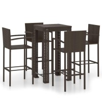 vidaXL 5 Piece Patio Bar Set with Armrest Poly Rattan Brown