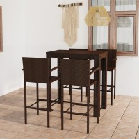 vidaXL 5 Piece Patio Bar Set with Armrest Poly Rattan Brown